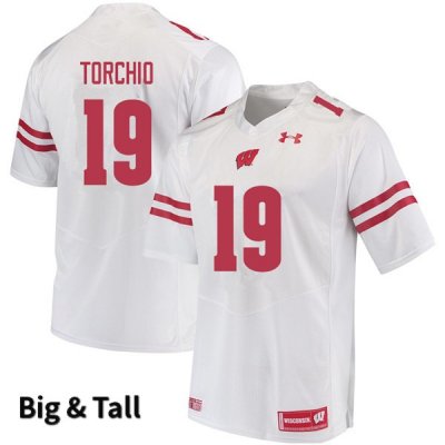 Men's Wisconsin Badgers NCAA #19 John Torchio White Authentic Under Armour Big & Tall Stitched College Football Jersey JO31K48TA
